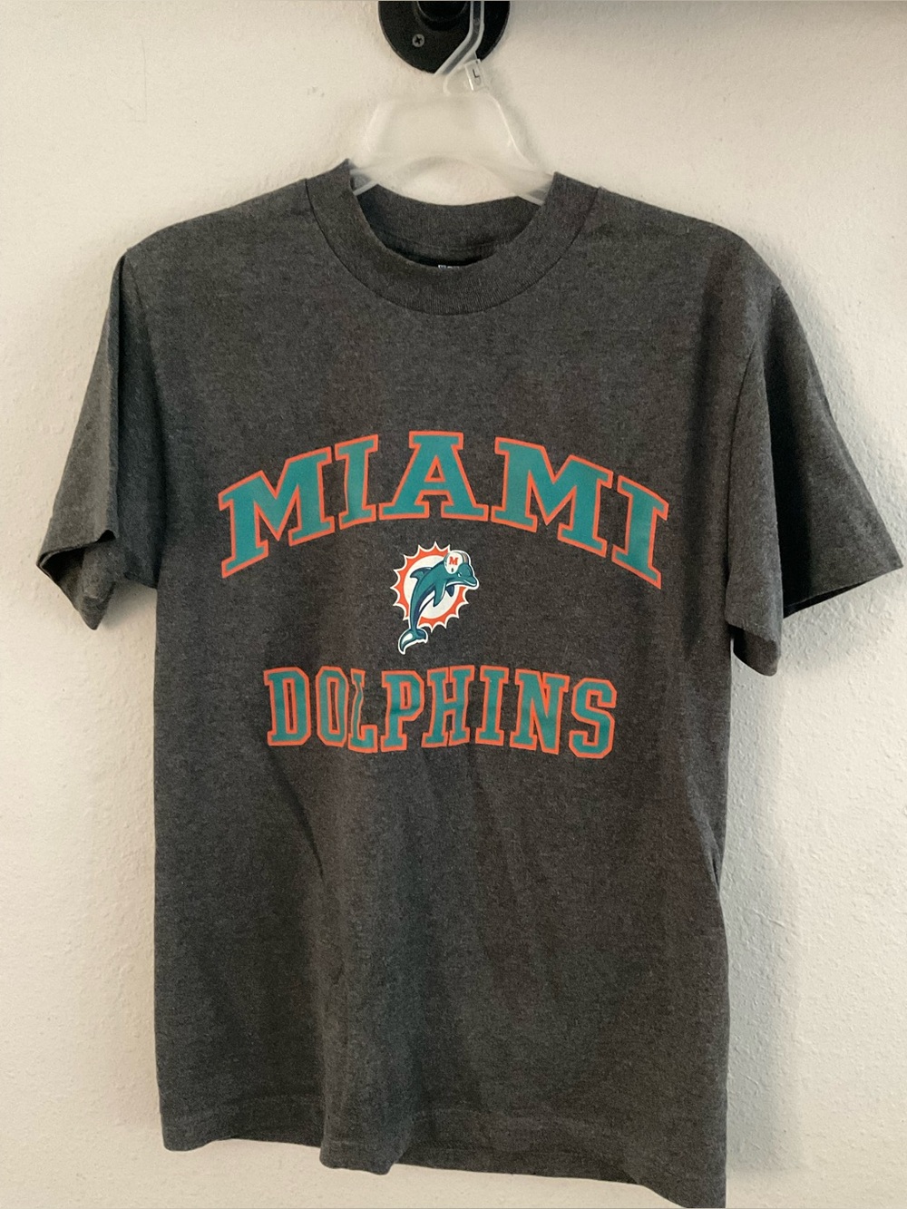 Team Apparel Miami Dolphins Charcoal Tee with Aqua & Orange Logo